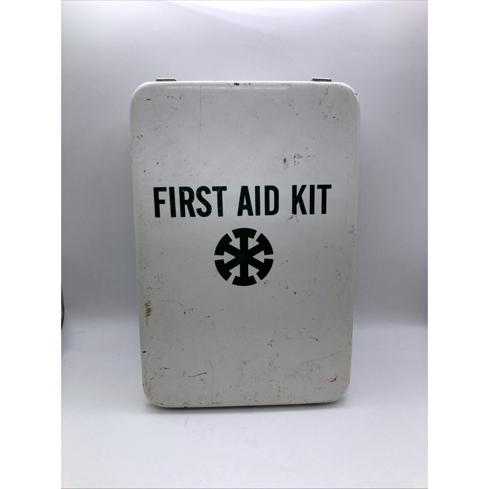 Vintage North Industrial Hanging First Aid Kit Metal Box Factory Sealed Contents